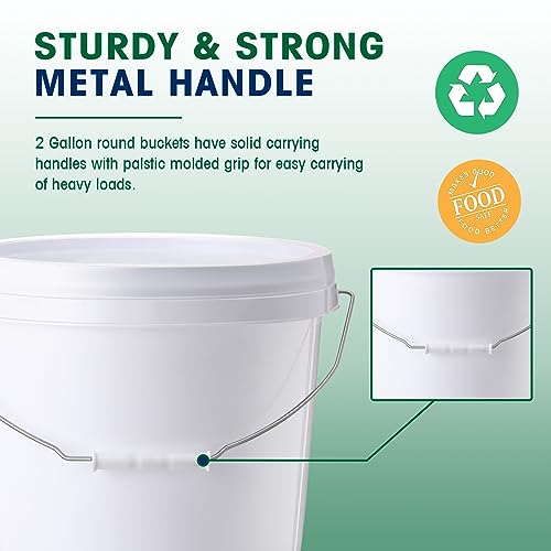 Tioncy 10 Pcs 2 Gallon Plastic Buckets with Lids and Handles,White | Storage Pails for Paint, Cleaning, Organizing, Durable Containers, Metal Handles, Plastic Material - color: White