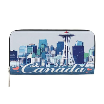 Canadian City Skyline PU Leather Long Wallet for Women Men, Zipper Clutch Wallet RFID Card Holder Organizer - color: Canadian City Skyline
