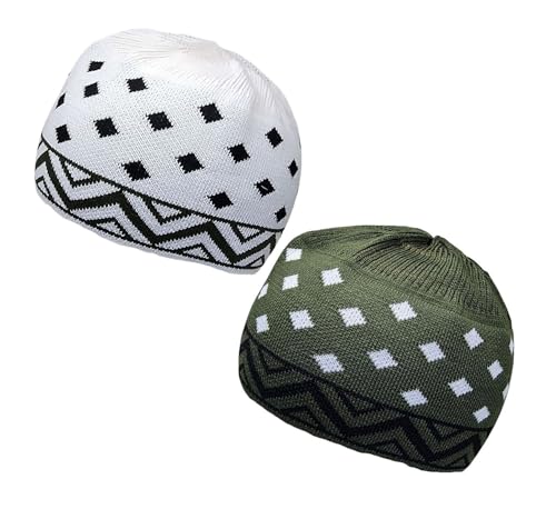 Set 2 PCS Muslim Beanies Kufi Hat for Men AMN-225B Skull Cap Islam Taqiyah Takke Eid Ramadan Gift - color: Color E