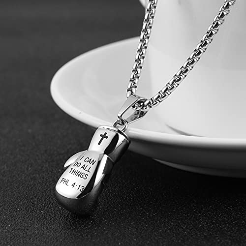 HZMAN Men Women Punk Stainless Steel Boxing Glove Chain Pendant Necklace - color: PHL4:13 silver
