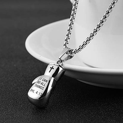 HZMAN Men Women Punk Stainless Steel Boxing Glove Chain Pendant Necklace - color: PHL4:13 silver