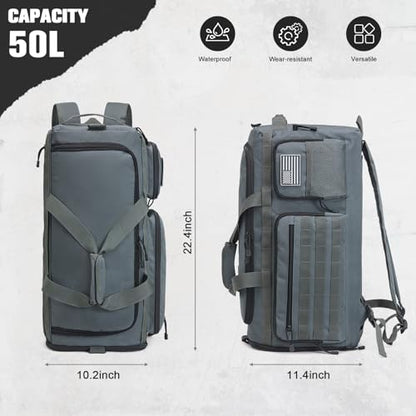 G4Free 3-in-1 Duffle Bag Travel Gym Sports, Large Tactical Duffel Backpack | 50L/65L with Shoes Compartment and Wet Pocket, Military Workout Bag for Men and Women, Dark Grey - color: Dark Grey