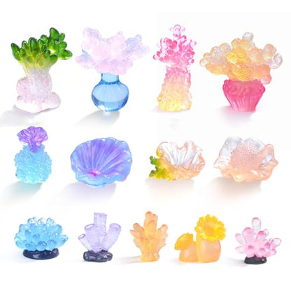13Pcs Glow in The Dark Mini Ocean Creatures Decor Luminous Resin Sea Animal Figurines Tiny DIY Ornaments for Fairy Garden Aquarium Fish Tank Decor