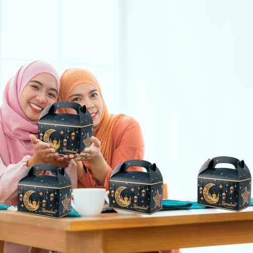 Gosknor 12pcs Ramadan Gift Box, Ramadan Mubarak Gift Box Foldable Paper Goodie Boxes for Presents Party Favor Boxes Eid Al Fitr Gift Boxes for Candy Goodies Gifts Muslim Party Supplies
