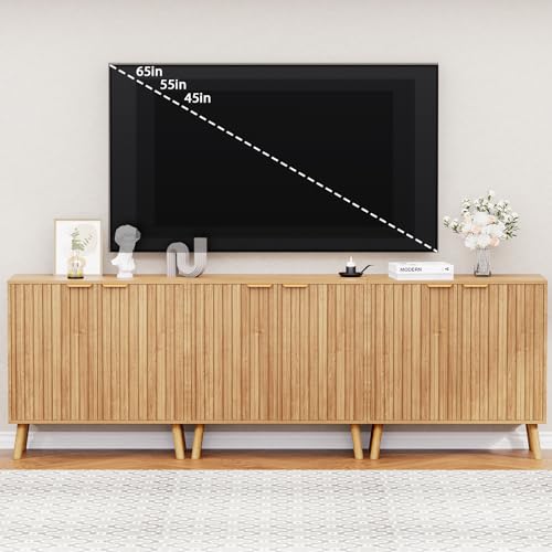 Set of 3 Fluted Storage Cabinet, Buffet Cabinet with Storage, Wood Sideboard with Adjustable Shelf, Modern Accent Cabinet & Console Table for Entryway, Living Room, Dining Room, Natural - color: Natural, size: 3 Pieces
