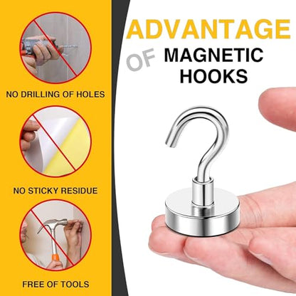 DIYMAG Strong Neodymium Magnetic Hooks, 170 Lbs Heavy Duty Rare Earth Magnets with Hook, Strong Corrosion Protection Facilitate Hook 12 Packs - size: 1.41in