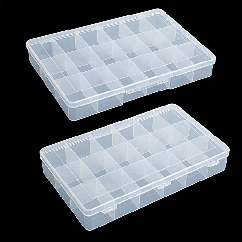 2 Pack Fixed 18 Grids Clear Plastic Compartment Container Case, Transparent Organizer Storage Divider Box with Lid for Bead, Button, Hardware, Screw, Sewing Kit, Craft Supplies - size: small 18 grids