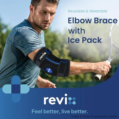 REVIX Cubital Tunnel Elbow Brace with Upgraded Soft Detachable Gel Pack, Tennis Elbow Ice Pack Wrap for Pitchers, Hot and Cold Therapy Support for Athletes, Golfer's Elbow, Post-workout Recovery