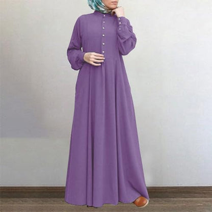 Dress for Women Muslim Long Sleeve Button Down Dress Shirt Prayer Casual Clothes Summer Fashion Outfits - color: Purple, size: Large