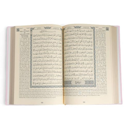 FURKAN English Translation of The Noble Qur'an Large Size (English and Arabic Editions), Al Quran Al Karim, Islamic Gift, Gift for Women, (9.8x6.7″) Thermo Leather Covered Quran - Pink - color: Pink
