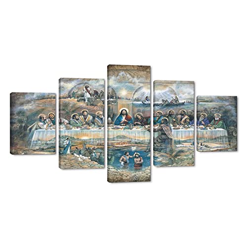 5P Religious Artwork for Home Office Walls The Last Supper Famous Paintings Reproduction Wall Art Christ Belief Jesus God Wall Pictures Jesus and Lamb Posters and Prints Framed Easy to Hang-60 Wx32 H - color: Artwork-05, size: 60''Wx32''H