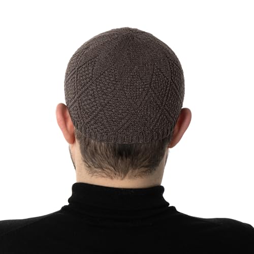 Modefa Men's Islamic Turkish Diamond Pattern Knitted Kufi Hats for Men - Islamic Muslim Headwear for Men - Prayer Cap Takke - color: Brown