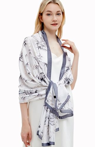 Women Silk Scarves Long Satin Lightweight Outdoor Shawl Wraps Printed Head Scarf 70''X35'' - color: 102-white