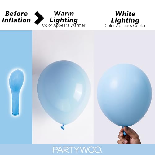 PartyWoo 라이트 블루 풍선 152피스 다양한 사이즈 45.7cm(18인치), 30.5cm(12인치), 25.4cm(10인치), 12.7cm(5인치) 베이비 파스텔 스카이 아쿠아 블루 풍선 아치 키트 화환 생일 성별 공개 베이비 샤워 졸업 파티 장식 블루-Y4 - color: 블루-y4