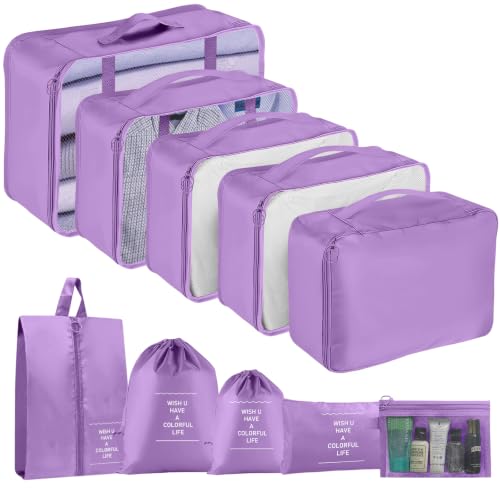 Packing Cubes for Travel 10 Set Luggage Organizer Bags - color: Purple, size: 10 Set