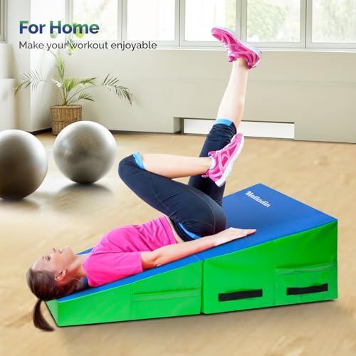 Matladin Incline Gymnastics Wedge Mat, Folding Gymnastics Mat for Kids Girls Home Training Exercise - color: Blue+Green, size: 47.5 in x 24 in