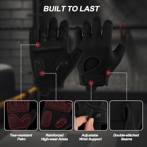 COFIT Workout Gloves for Men Women, Weight Lifting Gloves with 5MM Padded Palm, Non-Slip Gym Gloves, Fingerless Breathable Fitness Gloves for Training, Exercise, Pull Ups - size: Small