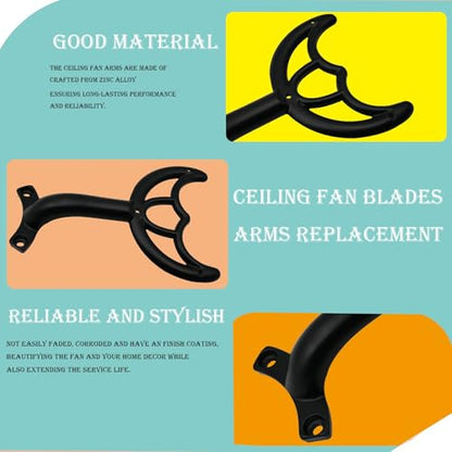 Ceiling Fan Blades Arms Replacement, 4 Pcs 52" Fan Blade Replacement Parts Mounting Bracket Kit for Replacing The Worn Fan Blades, Black - color: Black