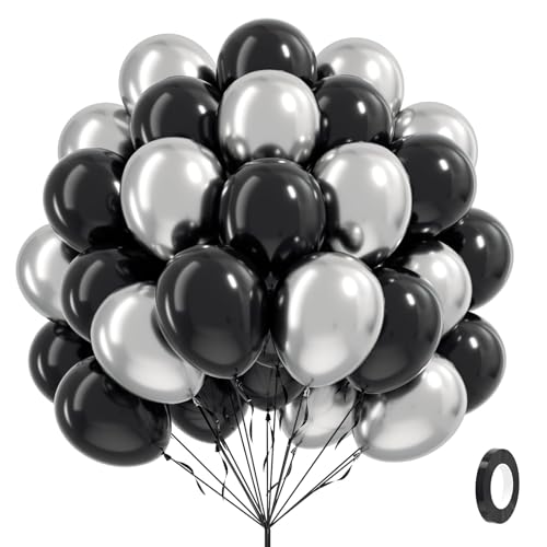 Black and Silver Balloons, 60pcs 12inch Black Metallic Silver Balloons for Graduation 2025 Birthday Party Decorations - color: Black Silver