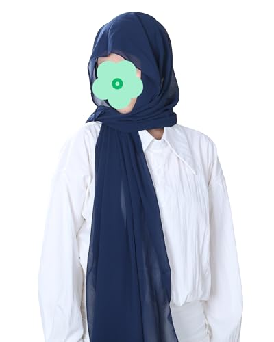 Magnetic Chiffon Hijab Scarf for Women, Quick Snap Closure Headscarf, Breathable Muslim Headwrap with Under Cap - color: Royal Navy