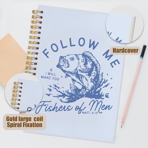 WUCHJ Blue and Yellow Retro Fish Christian Notebook, Matthew 4:19 Bible Verse Journal, Religious Scripture Spiral Notebook Journal for Note Taking, Christian Faith Based Gifts for Women Men, 5.5x8.3 Inch - color: blue fish follow me