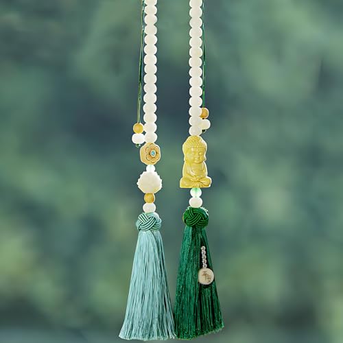 Buddha Rear View Mirror Accessories Hanging Charms, The Bodhisattva of Compassion with Tassels Car Hanging Ornament, Cute Car Accessories for Women/Men, Fo Bao Ping an - color: Green