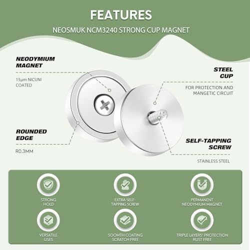 Neosmuk Silver Magnets with Screws,130lbs+ Heavy Duty Rare Earth 4 Pack - color: Silver, size: 130 lb
