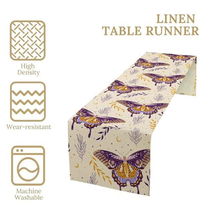Moth Table Runner, Gothic Mystery Moon Boho Flowers Botanical Print Table Runner for Home Kitchen Dining Patio Holiday Party 13x36in - color: Moth-10, size: W13''xL36''