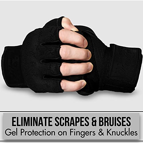 Quick Gel Boxing Wraps Under Boxing Gloves - Kickboxing MMA Muay Thai - Fist, Knuckle, Wrist Wrap Protection Inner Glove Hand Wraps - Men Women Kids - color: All Black, size: Large-X-Large
