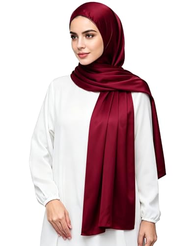 Lina & Lily Luxury Satin Hijab Head Scarf Shawl Wrap for Muslim Women Extra Long - color: Burgundy