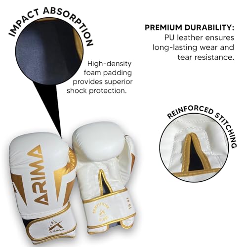 Boxing Gloves - Premium PU Leather, Heavyweight - Ideal for Boxing, Kickboxing, Muay Thai & Fitness Training - color: White, size: 10 oz.