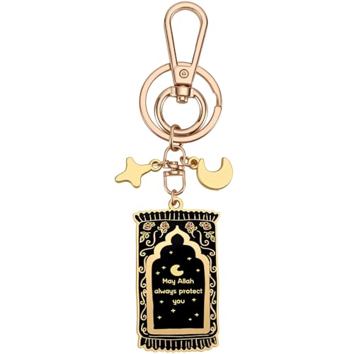 Islamic Keychain – Gold-Plated Enamel Muslim Keychain with Quran Verse & Charms, Islamic Gifts for Women & Men - color: Black