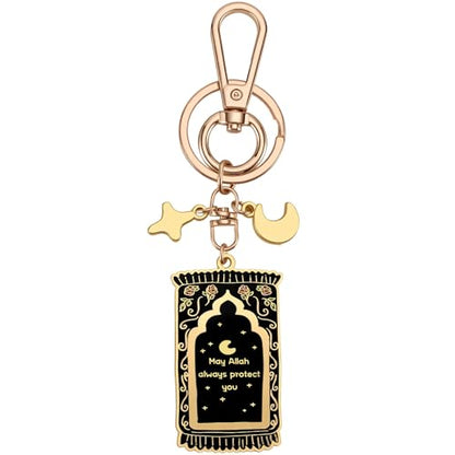 Islamic Keychain – Gold-Plated Enamel Muslim Keychain with Quran Verse & Charms, Islamic Gifts for Women & Men - color: Black