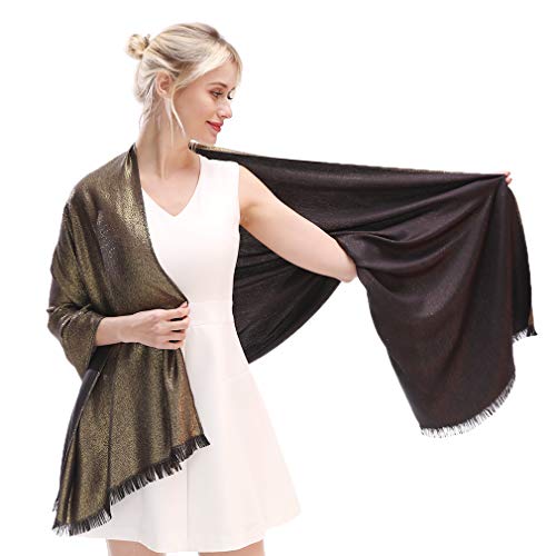 LMVERNA Women's Sparkling Metallic Soft Pashmina Shawls and Wraps Scarf in Solid Colors - color: Black-gold