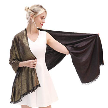 LMVERNA Women's Sparkling Metallic Soft Pashmina Shawls and Wraps Scarf in Solid Colors - color: Black-gold