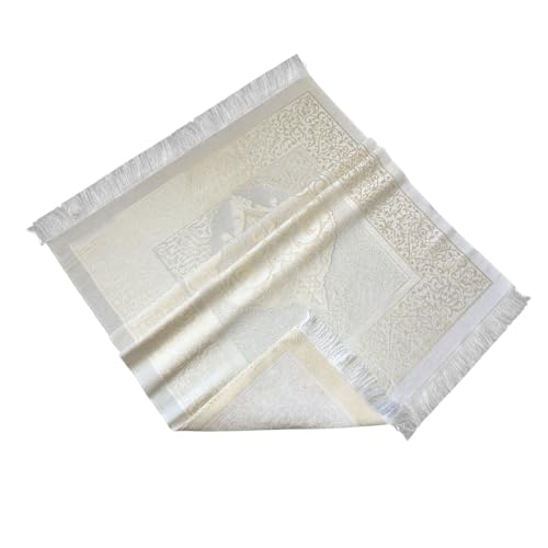 FURKAN Muslim Prayer Rug & Beads Set with Stylish Cylinder Gift Box Janamaz Sajadah Prayer Mat Perfect Islamic Spiritual Gift for Ramadan Islamic, Cylinder Gift Box - Model 2 - White - color: White