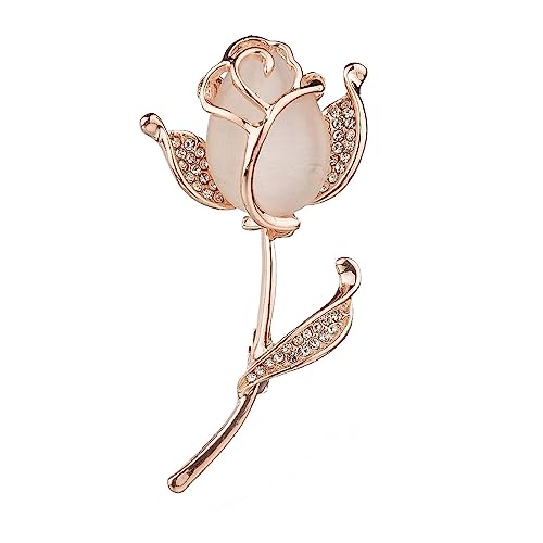Crystal Pearl Flower Brooches Pins Fashion Beautiful Created Rhinestone Floral Brooch Good Idea for Party Dance Wedding Banquet for Elegant Women Girl - color: Gold Rose Flower