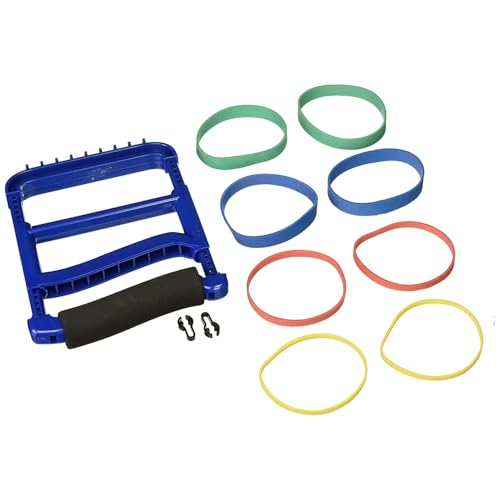 Rolyan Ergonomic Hand Exerciser, Squeeze Tool, 4 Pairs Rubber Bands, Blue | Hand exerciser for grip strength, hand therapy and progressive rehab conditioning - color: Blue, style: Padded Handle