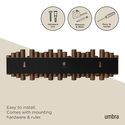 Umbra Picket Coat Rack, Wall Mount 8 Flip-Down Coat Hooks, Walnut | Beveled pine wood dowels, supports up to 5 lbs, mounting hardware included, space saving - color: Walnut, size: 8-Hook