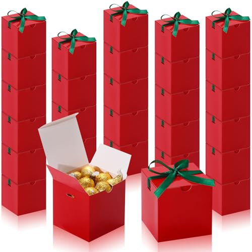 DOYIDE Small Gift Boxes, 60 Pcs 4x4x4 Inch Red Elegant Paper Box with Ribbons, Party Favor Boxes for Candy Cupcake Christmas Wedding Baby Shower Bridesmaids Birthday - color: Red, size: 4x4x4inch(Pack of 60)