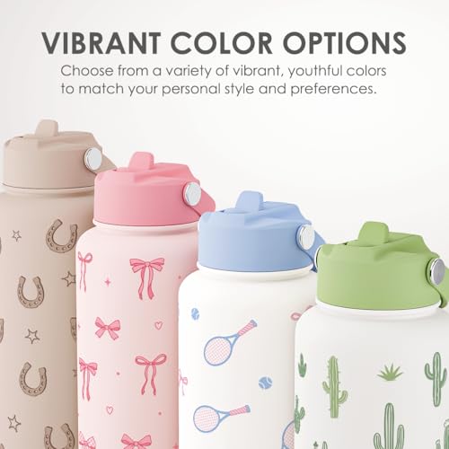 Strawberry Cakes Water Bottle Stainless Steel 32oz with Lid & Straw, Sweets Desserts Aesthetic Insulated Bottles Gifts for Baker Girls Friends Teens Birthday Christmas - color: Strawberry