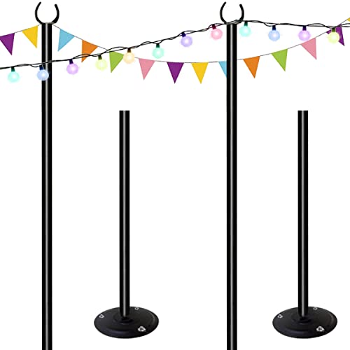 10ft String Light Poles for Hard Surfaces, Light Poles for Outdoor String Light, Perfect for Garden, Backyard, and Patio Lighting Stand for Parties, Wedding - Matte Black Finish - 2 Pack - style: 2 Pole for Hard Surfaces