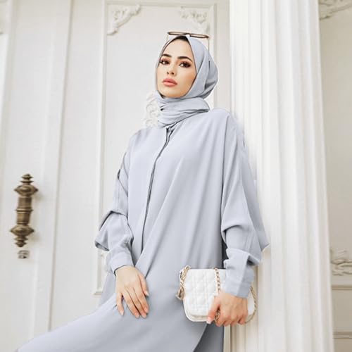 FYMNSI Abayas for Women Muslim Dress Modest Maxi Robe Abaya Kaftan Dresses Eid Prayer Clothes Arabian Islamic Dubai Outfit - color: Grey