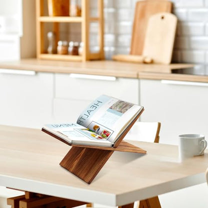 Geetery Book Stand Bamboo Book Holder for Display Reading Textbook Holder Open Display Stand for Open and Closed, Cookbook, Magazines, Textbooks, Recipe(Dark Brown) - color: Dark Brown