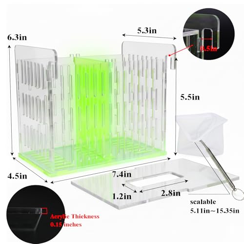 Green Acrylic Aquarium Breeder Box, 7.4x5.3x6.3 in Hang-On Fish Isolation Box with Long Handle Net, Removable Divider & Feeding Hole for Betta Guppy Shrimp Freshwater Saltwater - color: Green, size: 7.4x5.3x6.3in