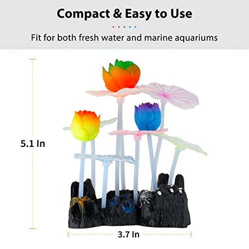 Uniclife Glowing Effect Lotus Ornament Silicone Decor Aquarium Decoration for Fish Tank with Suction Cup - size: Lotus
