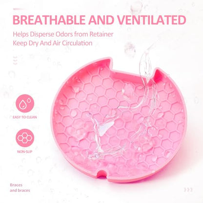 Retainer Case Slim Aligner Case with Vent Holes Removable Inner Tray Silicone for Easy Cleaning, Retainer Removal Tool and Brush (Opaque Pink) - color: Opaque Pink