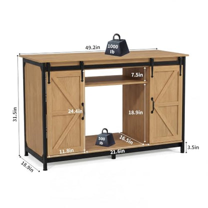VOWNER Farmhouse 55-75 Gallon Fish Tank Stand with Power Outlet, Natural | Aquarium Stand with Storage Cabinet and Sliding Barn Door, Heavy Duty Reptile Tank Stand, for 2 Tanks, 1000LBS Capacity - color: Natural