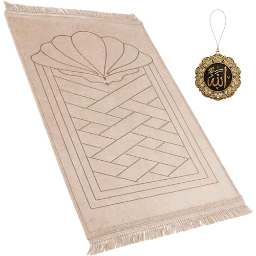 Modefa Muslim Velvet Padded Prayer Rug (31.5 x 47in, Clam Golden Beige) - color: Clam Golden Beige