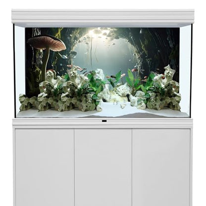 AWERT 36x24 inches Aquarium Background Foggy Stone Mushroom Moss Terrarium Background Polyester Green Plants Cave Fish Tank Background - size: 36x24in/90x60cm